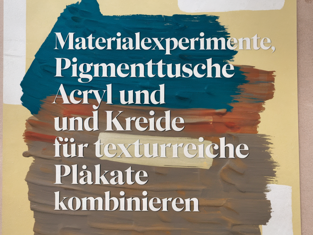 materialexperimente: pigmenttusche, acryl und kreide für texturreiche plakate kombinieren