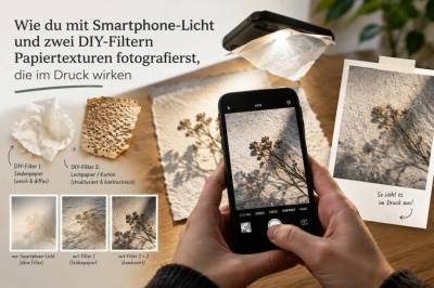 Wie du mit Smartphone‑Licht und zwei DIY‑Filtern papiertexturen fotografierst, die im Druck wirken