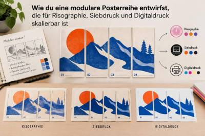 Wie du eine modulare Posterreihe entwirfst, die für Risographie, Siebdruck und Digitaldruck skaliert werden kann